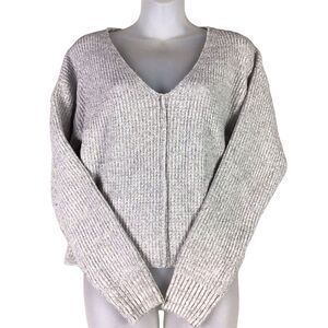 BP Women’s Size S Gray Ribbed Knit V-Neck Pullover Sweater Long Sleeve NWT